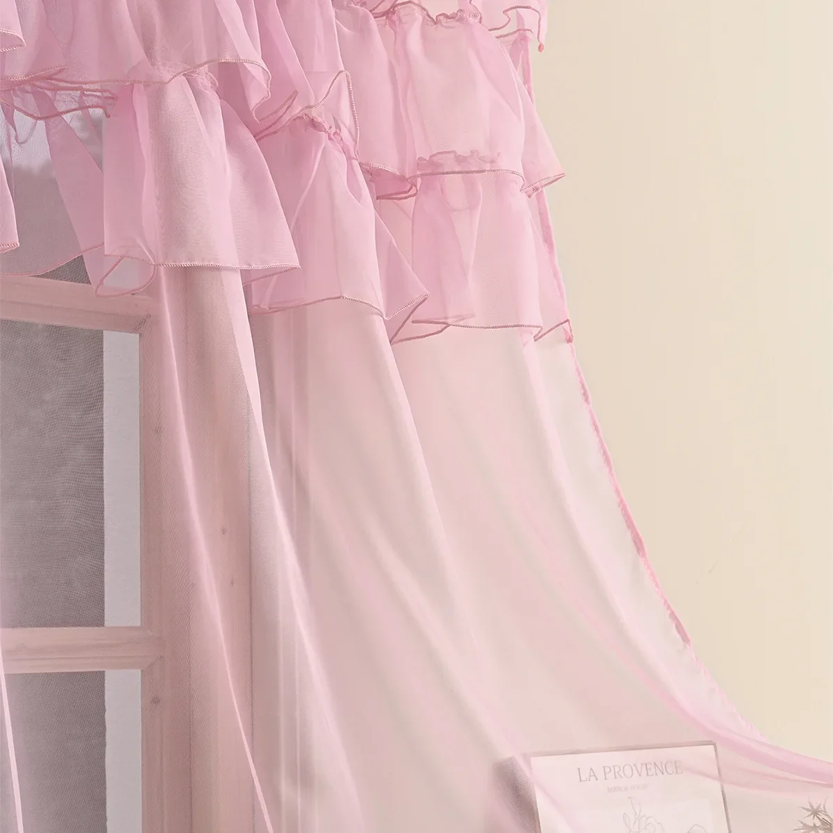 1pc Solid Colour 3 Laces Sheer Curain, Lace Curtains for Living Room, Bedroom