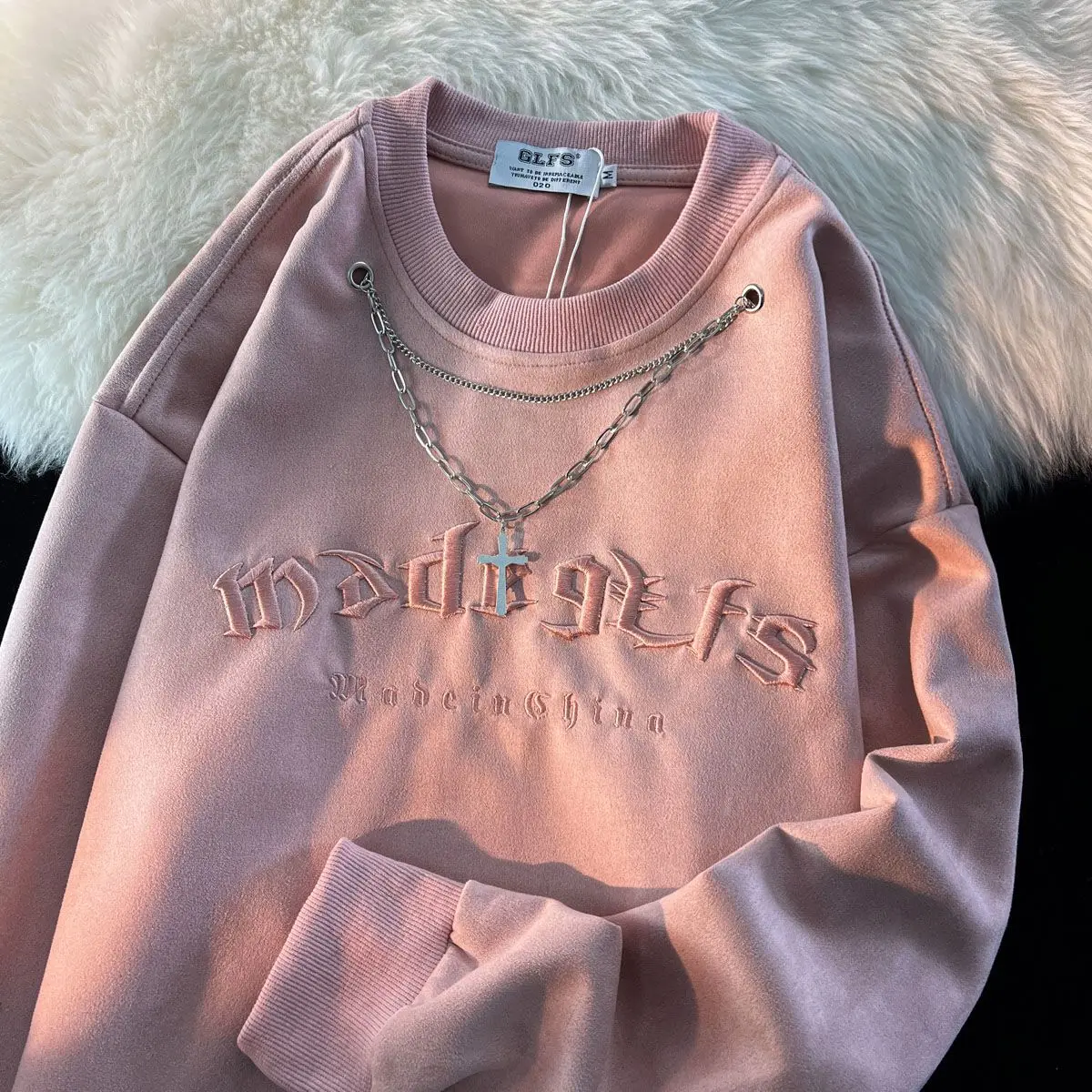 

American retro embroidered necklace sweatshirt for women autumn new loose Korean style hiphop trendy brand street couple jacket