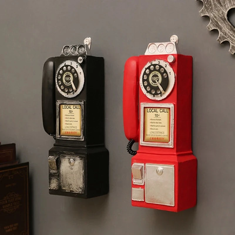 Creativity Vintage Telephone Model Wall Hanging Ornaments Retro Furniture Phone Miniature Crafts Gift For Bar Home Decoration