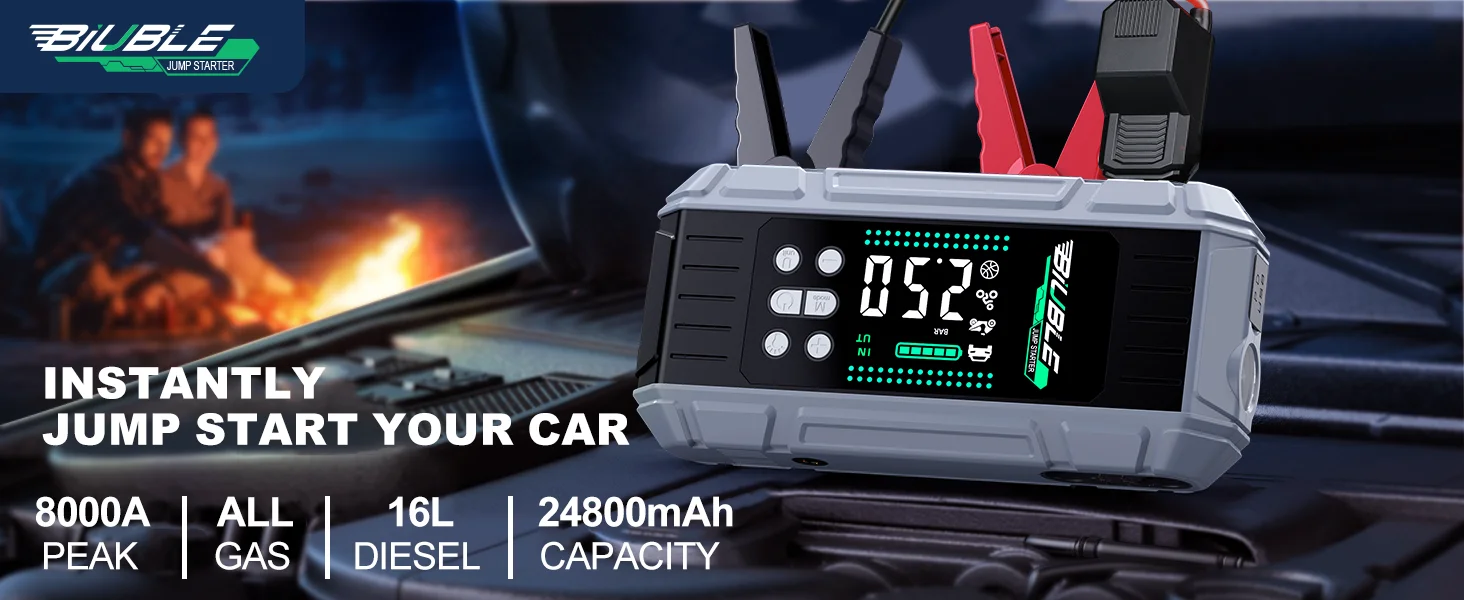 Auto-Starthilfe mit Luftkompressor 3-in-1, 24800mAh, 65W, bidirektionale Ladefunktion, Powerbank für Laptops mit Smart-Klemme und EVA-Aufbewahrungstasche – Detail 1