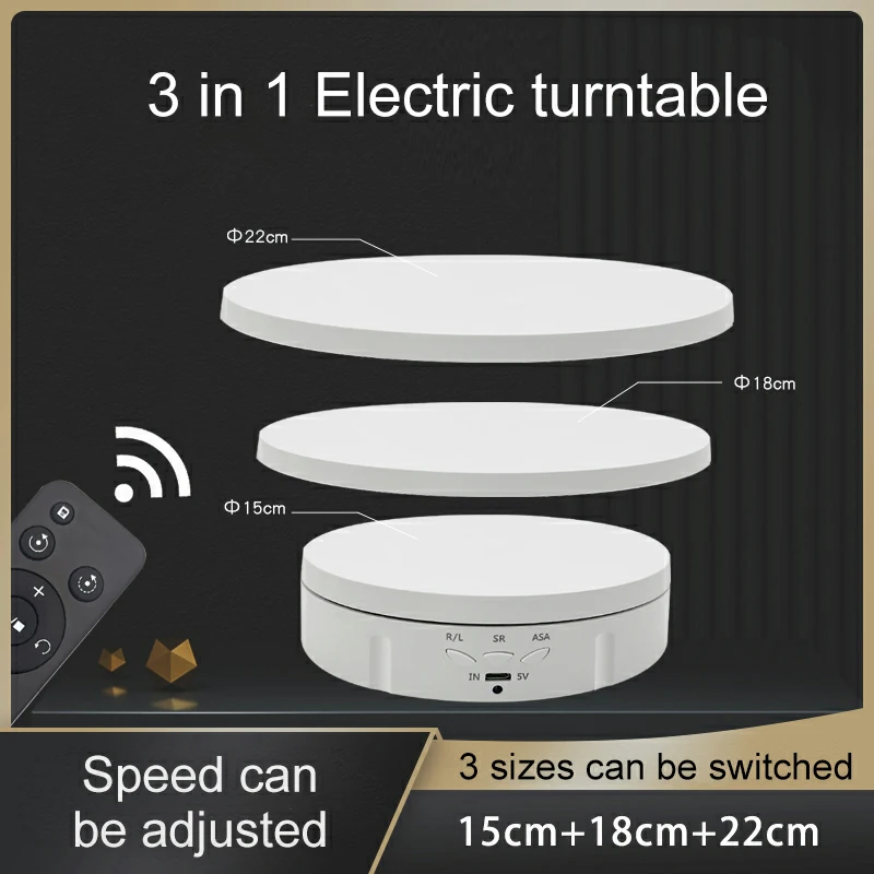 Cinnvoice Motorized Rotating Display Stand - 11.8" 360° Turntable With Remote | Electric Photo Turntable For Jewelry, Products, Arts