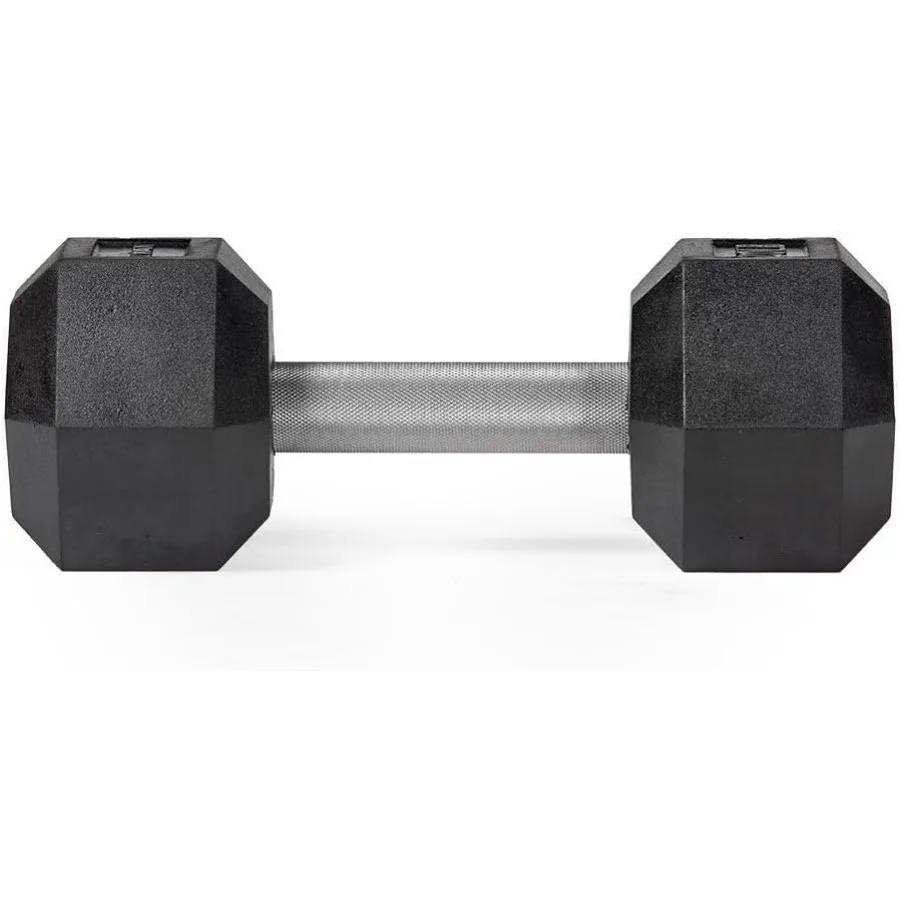 Pair Free Weights, Black Rubber Coated Hex Dumbbell, Straight Stainless Steel Handle, Strength Training, Full Body Workout