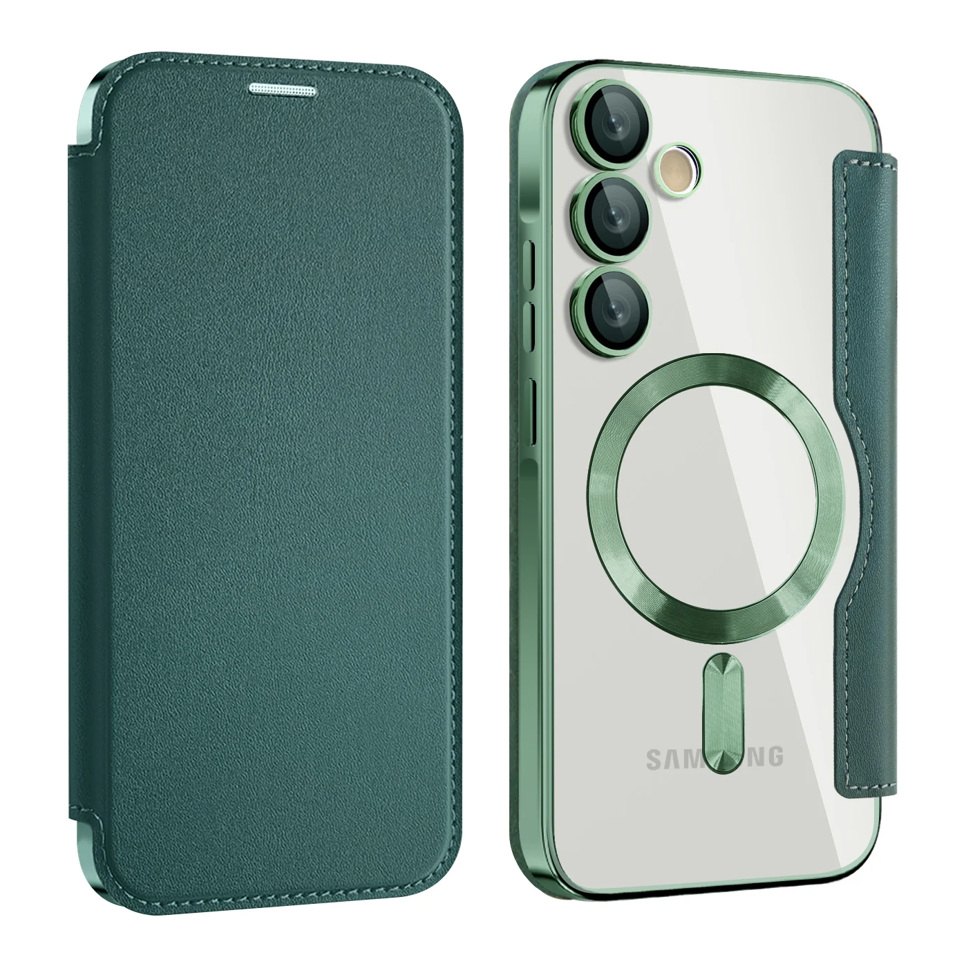 Electroplated Flip Leather Card Case with MagSafe Wireless Charging Protection