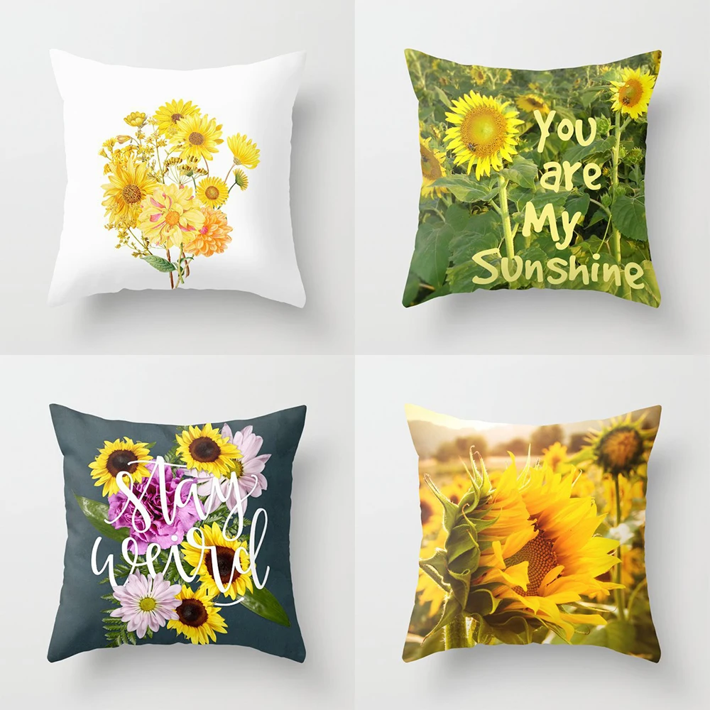 

45X45CM Sunflower Print Pattern Pillow Case for Home Living Room Sofa Car Cushion Cover Bed