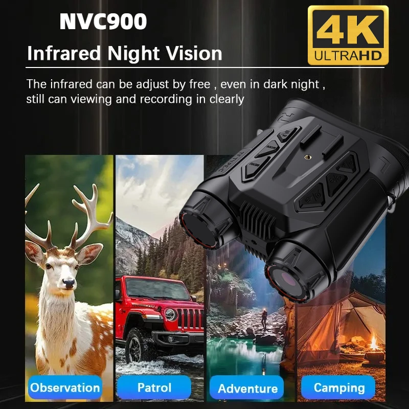 NVC900 헤드 마운트형 야간 투시 쌍안경 4K UHD WiFi 적외선 디지털 카메라 망원경 48MP 16배 줌 사냥 및 캠핑용