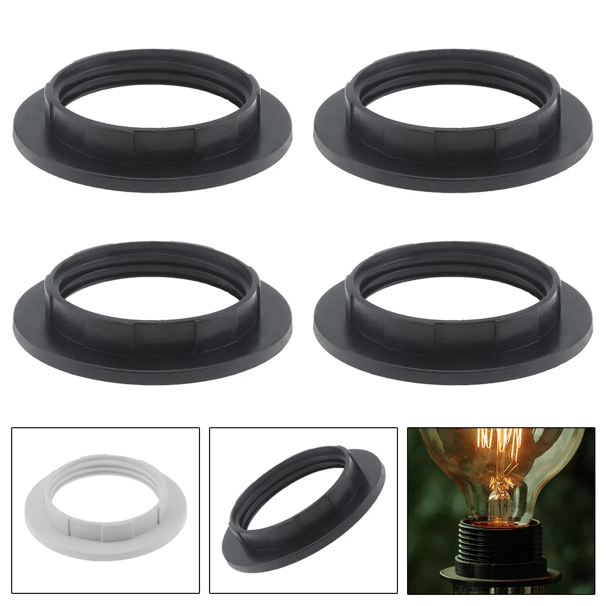 4pcs E26/E27 Lamp Shade Collar Rings Threaded Candelabra Base Retainer Lock Socket Replacement Bulb Socketsnt vintage edison t20 tubular led bulb 2w mini tube night light no flicker refrigerator replacement bulb chandelier candelabra lamp