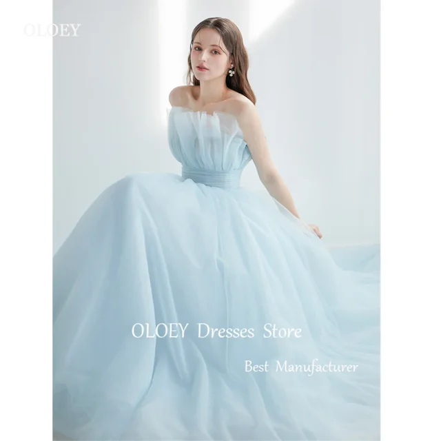 Giyu Elegant Light Blue Tulle Korea Prom Evening Dresses Wedding Photoshoot Strapless Corset Back Party Formal Gowns Korea 1