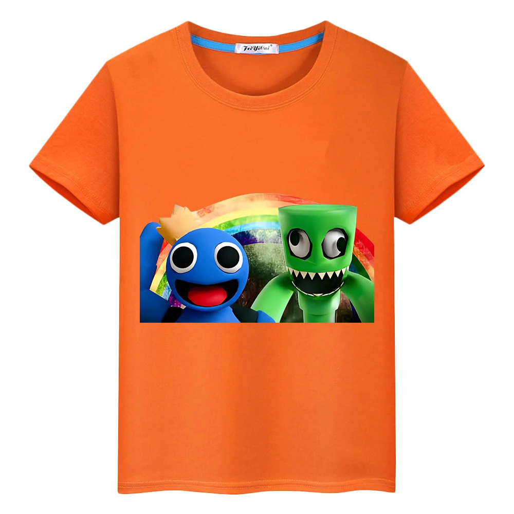 

t shirt for kids boy 10 years Rainbow Friend 100%Cotton Short y2k one piece anime Tees Summer Kawaii O-Neck Tops girl clothes