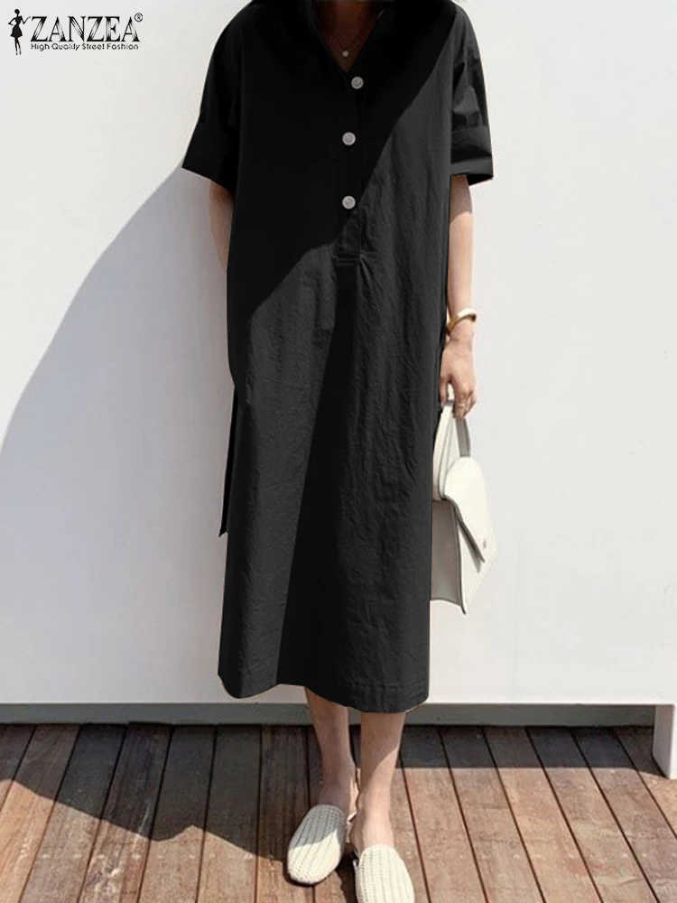 

ZANZEA Solid Pockets Sundress Casual Round Neck Bandage Dress 2023 Summer Loose Holiday Female Vestidos Short Sleeve Beach Robe