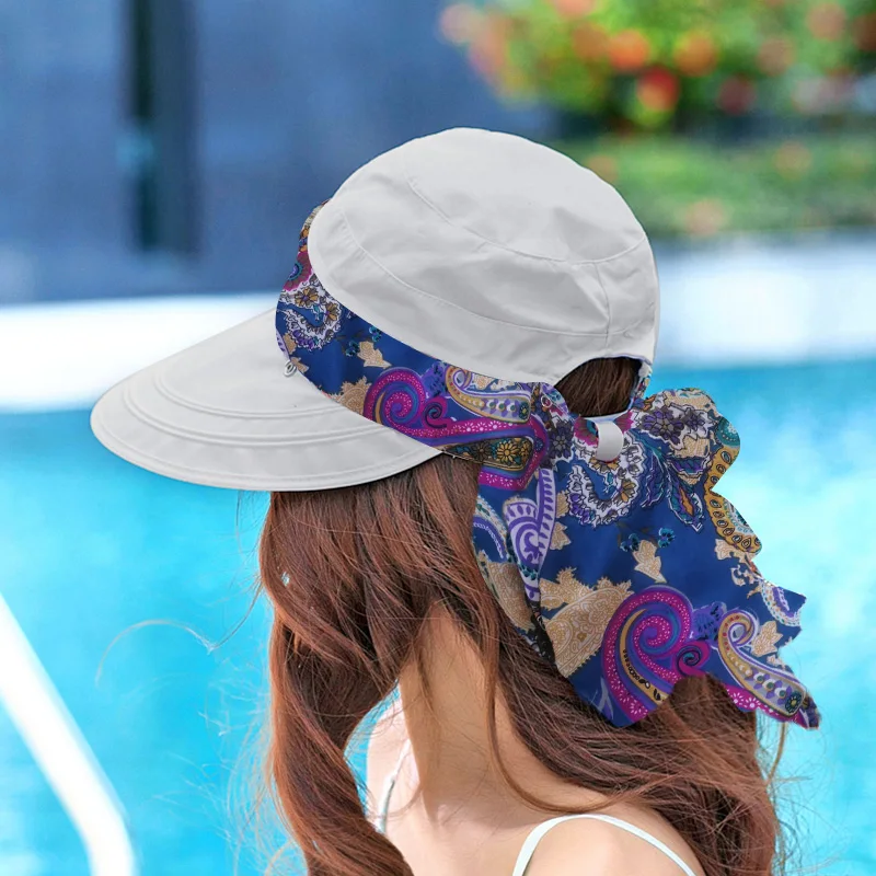 New Women Sun Hat Summer Outdoor Riding Anti-UV Sun Cap Beach Foldable Sunscreen Floral Printed Caps Neck Face Wide Brim Visors