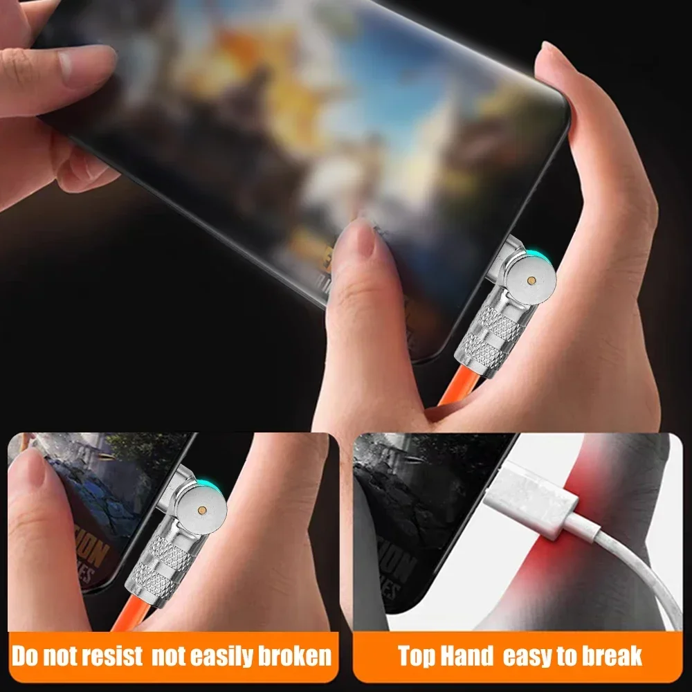 180 도 회전 엘보 휴대폰 케이블, 120W 6A 고속 충전 와이어 코드, 가벼운 USB C 타입 마이크로 USB 데이터 라인