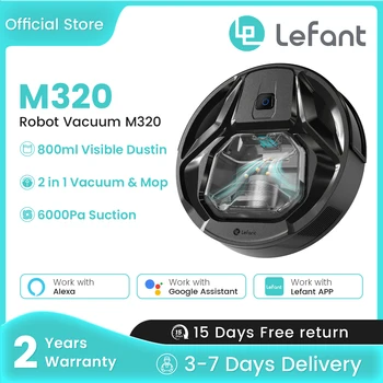 Aspirapolvere e scopa robot senza fili Lefant M320, 6000 Pa, 210 minuti di autonomia, auto-ricarica, ideale per pavimenti duri, peli di animali domestici, moquette 1