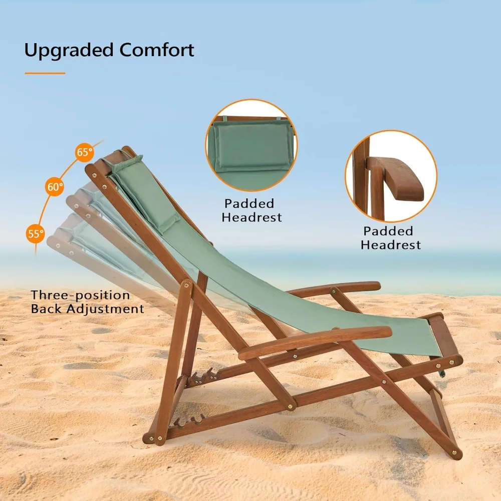 Patio Sling Chairs, Outdoor Adjustable Beach Chair with Armrest & Pillowcase, Portable Folding Patio Lounge Chairs Chair 5
