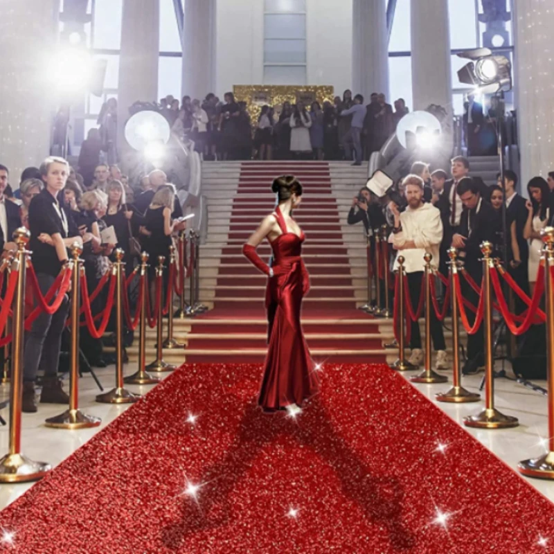 Sparkling Red Carpet-Non Slip, Washable, Perfect for Wedding Aisles, Parties, Holiday Decorations, and Home Decor,
