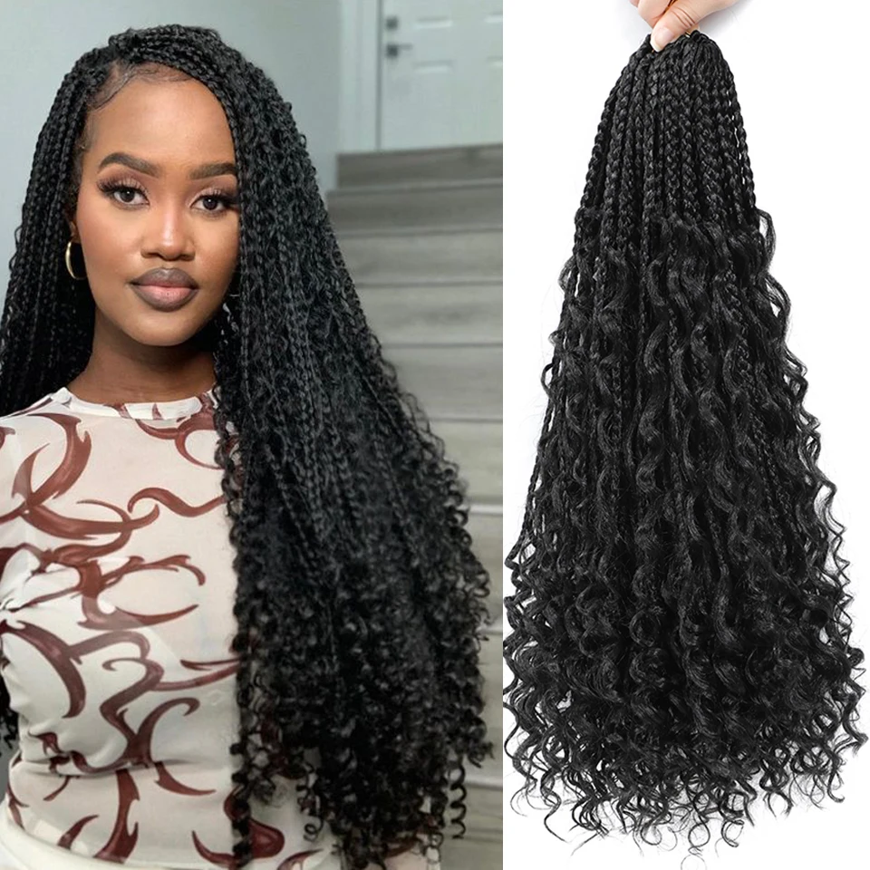 

14 20 Inch Goddess Box Braids Crochet Hair Ombre Brown Ginger Blonde Prelooped Boho Crochet Braids With Curly Ends Braiding Hair