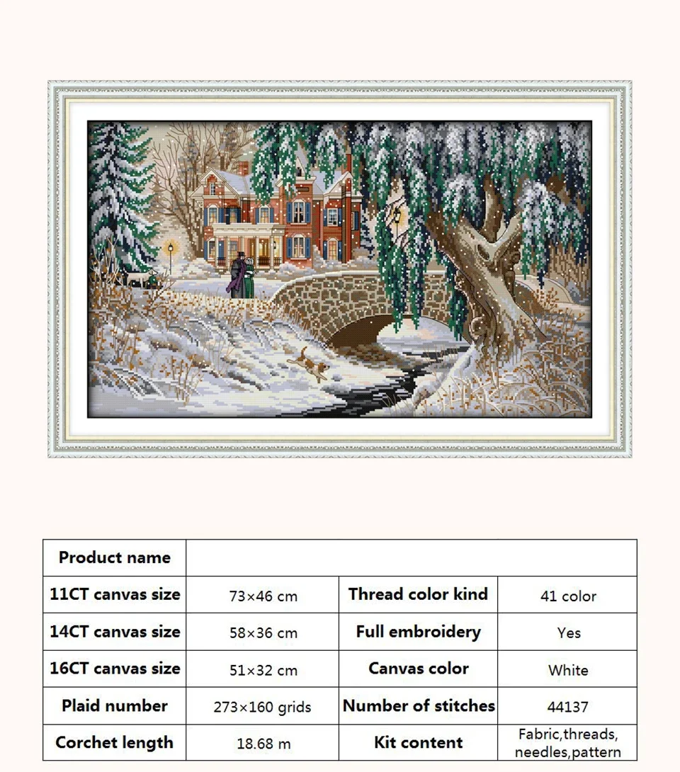 Snowscape Snowy Night Christmas Patterns Cross Stitch Embroidery Kit