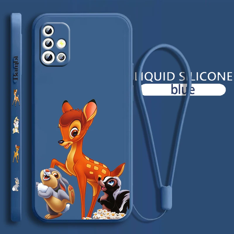 

Bambi Cartoon For Samsung Galaxy A71 A51 A81 A91 A41 A31 A21S A11 A01 A50 A30 A20S Liquid Left Rope Phone Case Coque Capa Fundas