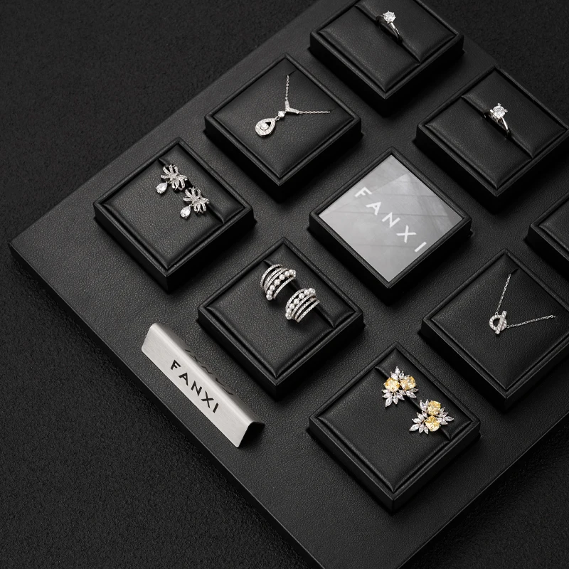 Ciyye Premium Leather Jewelry Display Props Set Black Jewelry Tray Ring