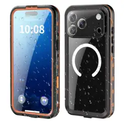 Deluxe Waterproof Shockproof Magnetic Wireless Charging Phone Case - Full Body Protection - iPhone 17 e (Orange)