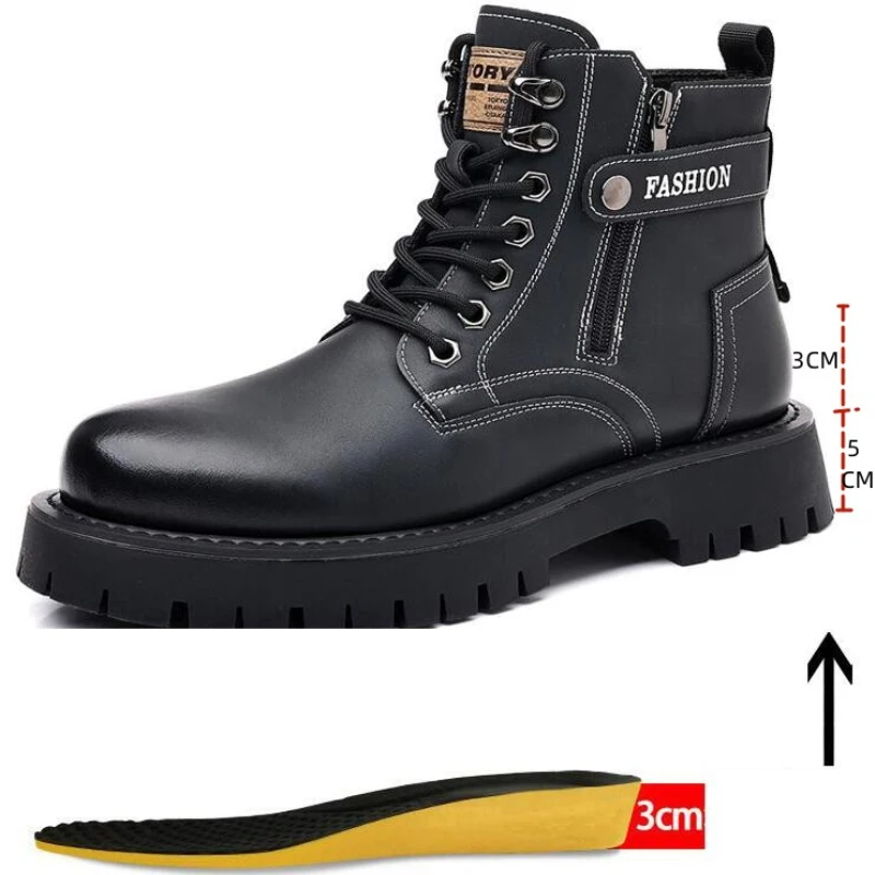 WinterMenLeatherHeightBootZipperManSnowBootsWithFurHigh