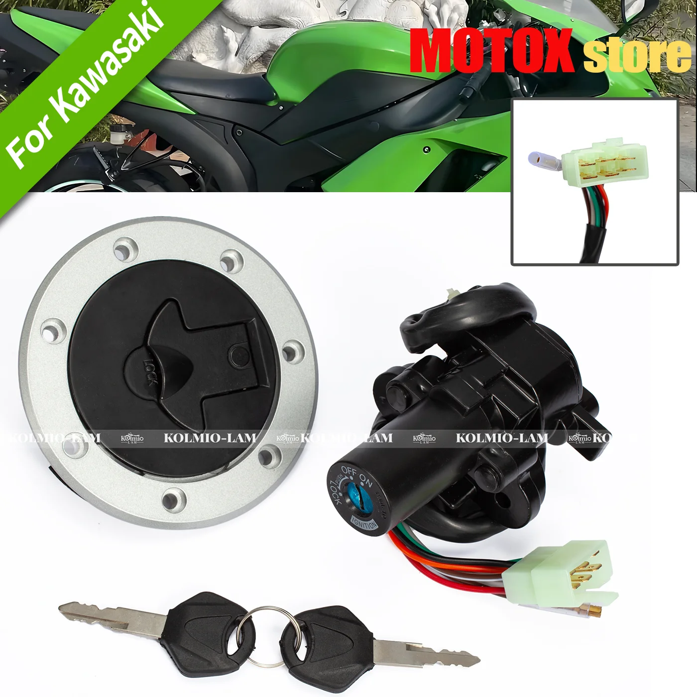 Motorcycle Ignition Switch Lock Fuel Gas Cap W/Key Set For Ninja ZX-6R ZX7R ZX7RR ZX9R ZZR400 ZZR600 ZXR400 ZXR750 1991-2006
