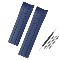 Curved End Link Waterproof Silicone Watchband - 22mm/23mm - 23mm (Blue no buckle)