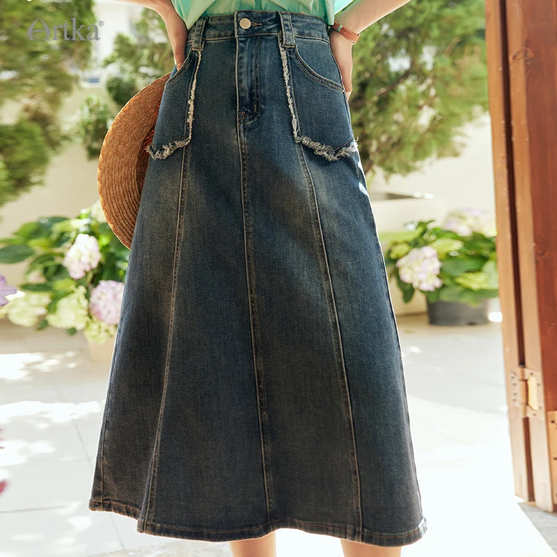 artka-2023-summer-new-women-denim-skirt-fashion-vintage-high-waist-a-line-skirts-long-washed-denim-skirt-with-pocket-qn92038c