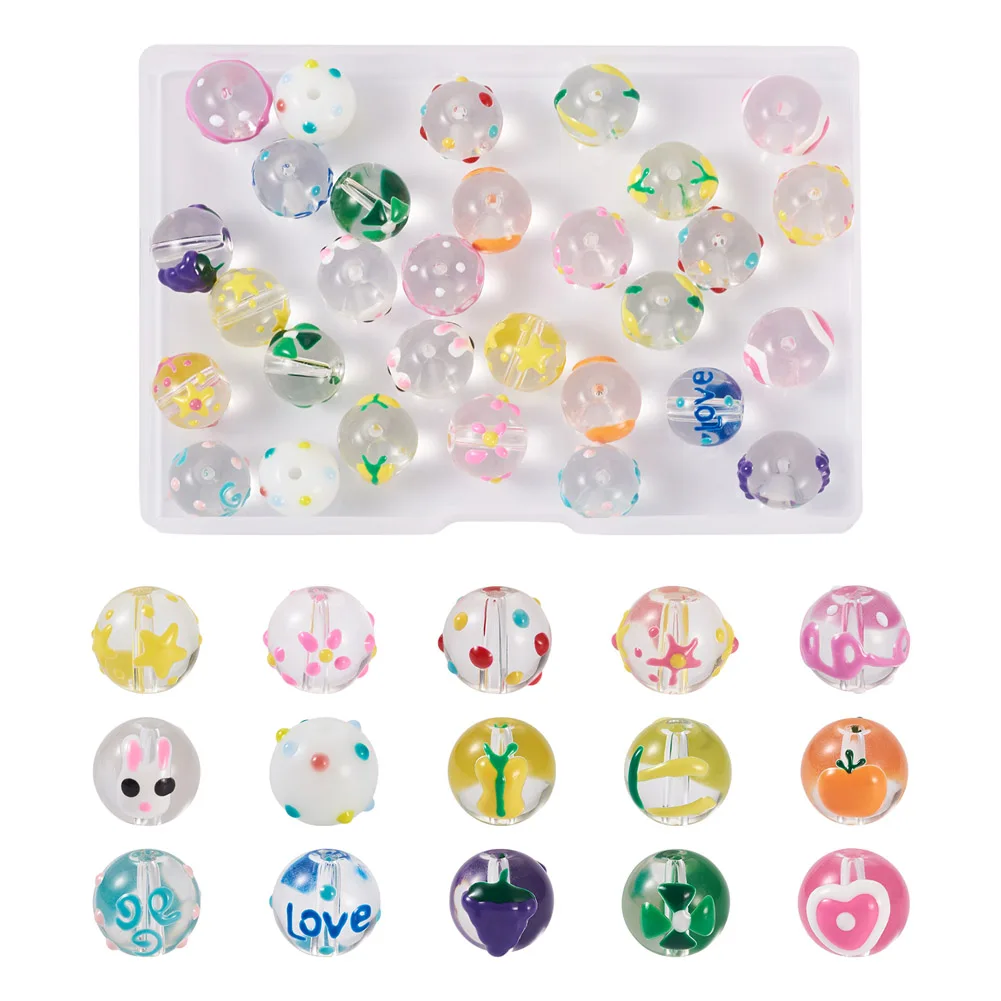

30Pcs Transparent Glass Enamel Beads Round Loose Beads For Earring Bracelet Jewelry Making Supplies 13.5~14x12~12.5x11.5mm