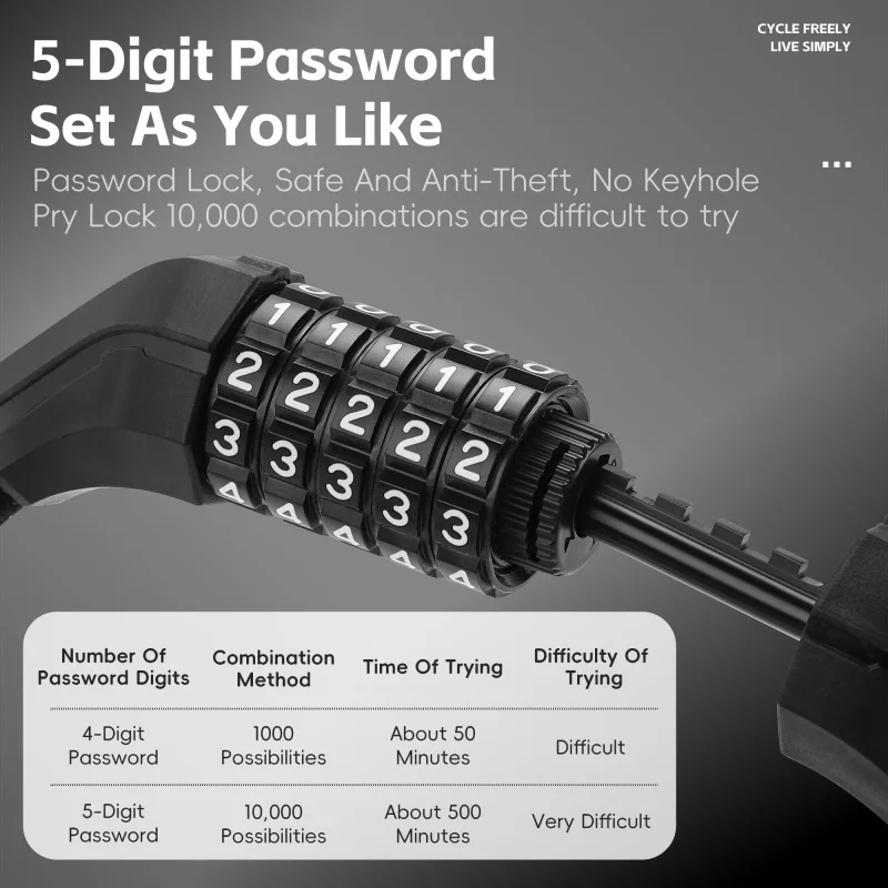 WEST BIKING Anti-theft Bike Lock 5-Digit Password Steel Cable Lock Multicolor Portable Padlock 60cm MTB Road Bike Accessories