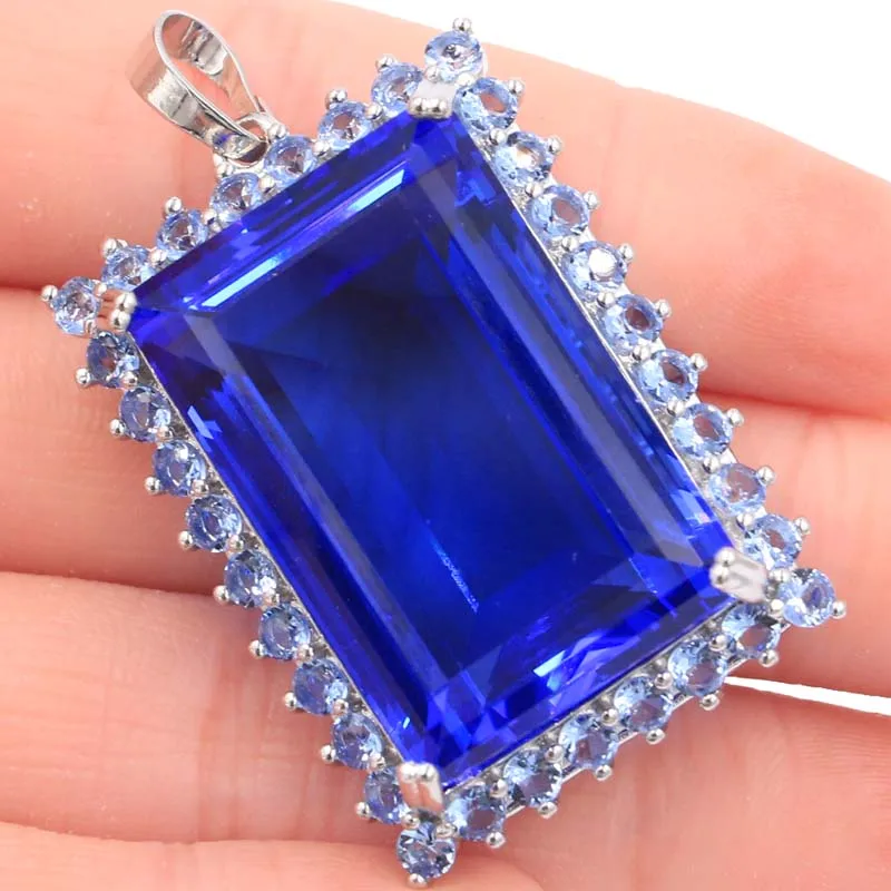 

20.9g 925 SOLID STERLING SILVER PENDANT Big Gemstone Violet Tanzanite Pink Kunzite Rich Blue Aquamarine Daily Wear