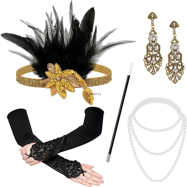 1920s Great Gatsby Costume Accessories Set for Women Headband Earrings  Necklace Gloves Holder Disfraz Great Gatsby Decoration - AliExpress