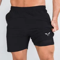 Double-layer Fitness Shorts Men's Summer Thin Fake Two-piece Lined Quick-drying Breathable Woven Quarter Pants 2