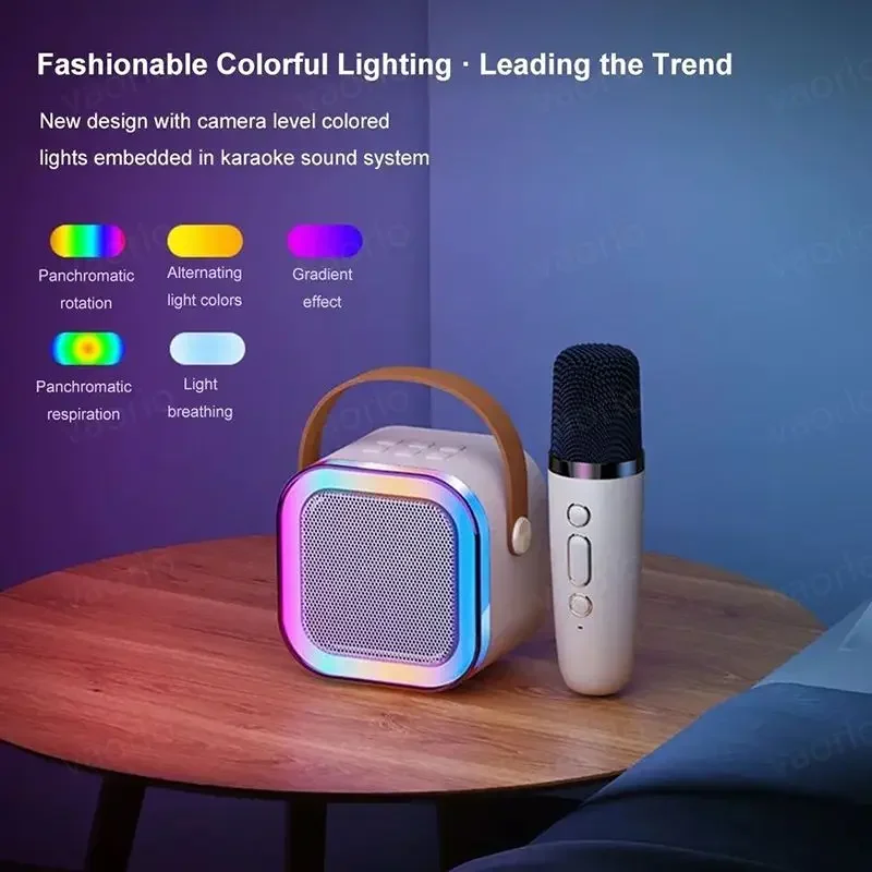 Wireless Microphone Karaoke Portable Bluetooth Speaker RGB Colorful Lights HIFI Outdoor Surround Subwoofer for Party Kids Gift
