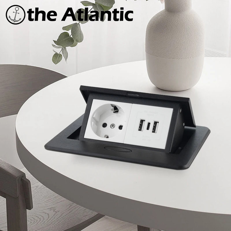 Desktop Power Socket with Dual USB and Type-C Interface, 220V Pop-Up Hidden EU Socket