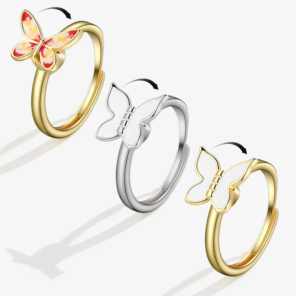SMJEL Fidget Spinner Ring Anxiety for Women Multiple Crystal Flower Eye Butterfly Animal Ring Rotate Anti Stress Wedding Jewerly 5