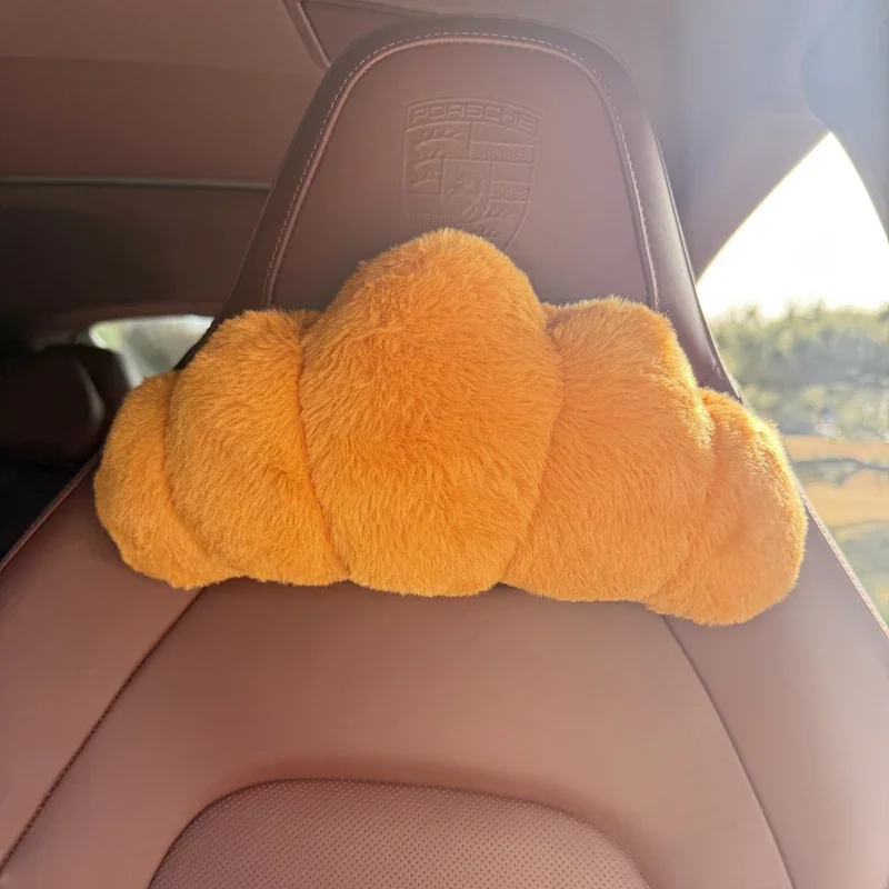 Plush Croissant Car Neck Pillow & Seat Belt Cover Set - Adorable Car Interior Accessories