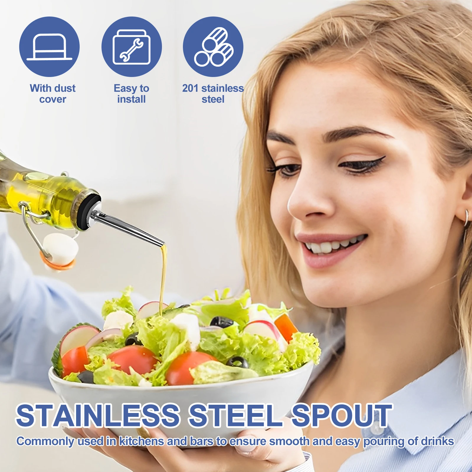 12pcs Stainless Steel Bottle Pourers Spout Stopper for Liquor Wine Bar