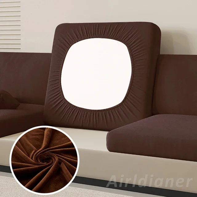 Luxurious Velvet Sofa Seat Cushion Cover - Thick Plush Stretch Slipcover
