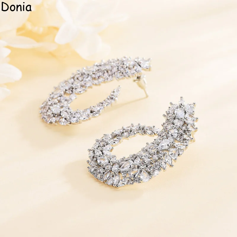 Donia Jewelry European and American Fashion Flowers Titanium Steel Micro-Inlaid AAA Zircon Silver Needle Luxury Earrings