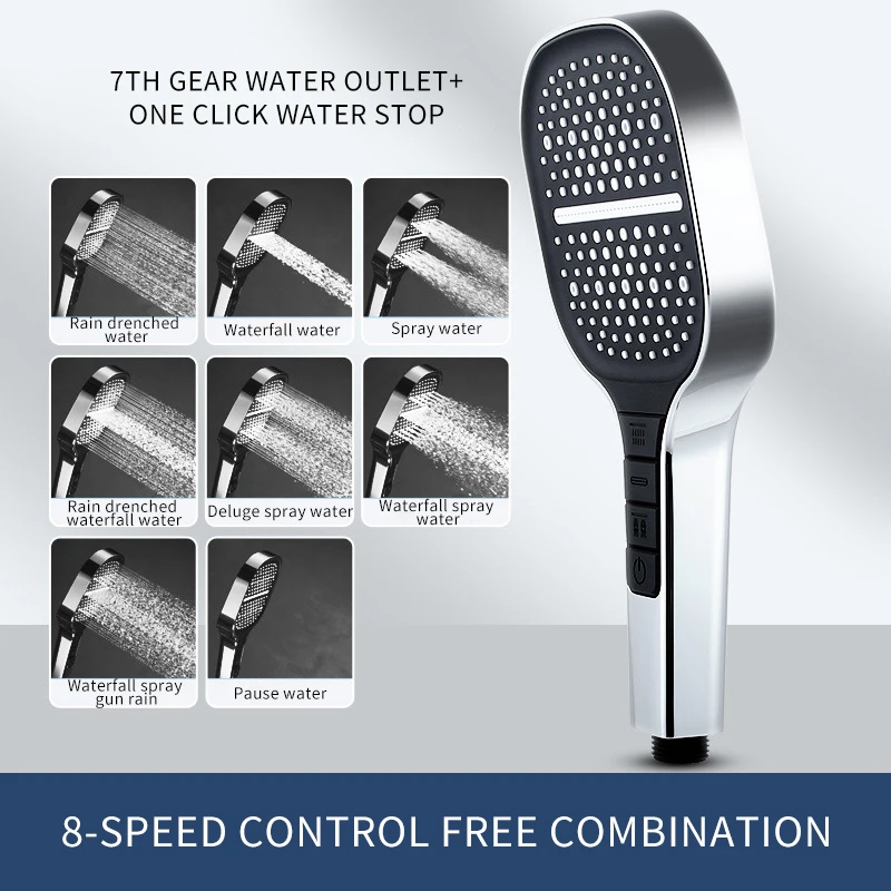 

Shower Head 8 Modes Adjustable High Quality High Pressure Piano Button Water Save Flow Shower Faucet Nozzle Bathroom Accessories