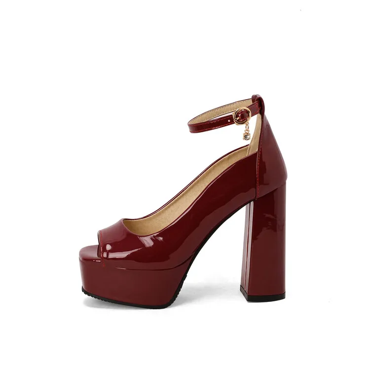 Maroon Metallic Cap Ankle-Strap Heeled Sandals - CHARLES & KEITH IN