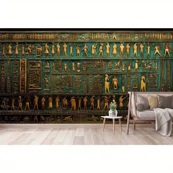1pc Egyptian Tapestry Ancient Carving Wall Hanging Green Gold Hieroglyphs Living Room Decor Back-to-school season Autumn gifts