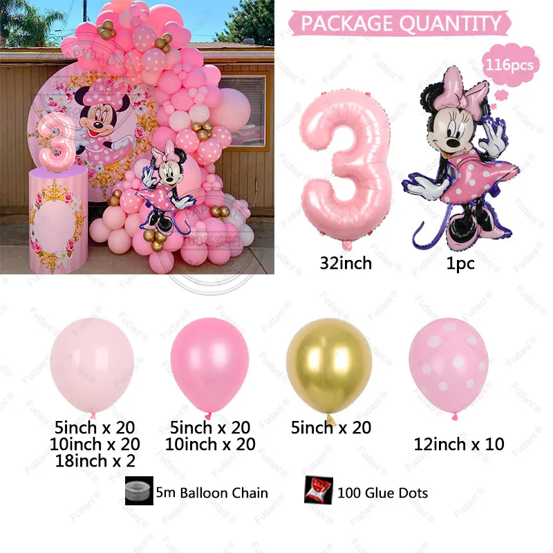 thumbnail image 1 of Kit de guirnalda de globos de Minnie Mouse de Disney, globos rosas, decoraciones para fiestas de cumpleaños de niñas, decoraciones para baby shower, suministros para globos, 1 of 5