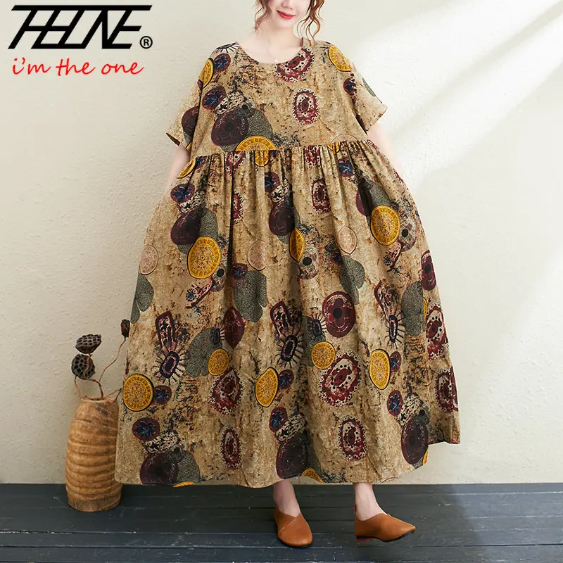 

Summer Dress Women 2023 Robe Polka Dot Casual Oversized Vintage Cotton Long Ladies Dresses Korean Elegant Beach Vestido Feminino