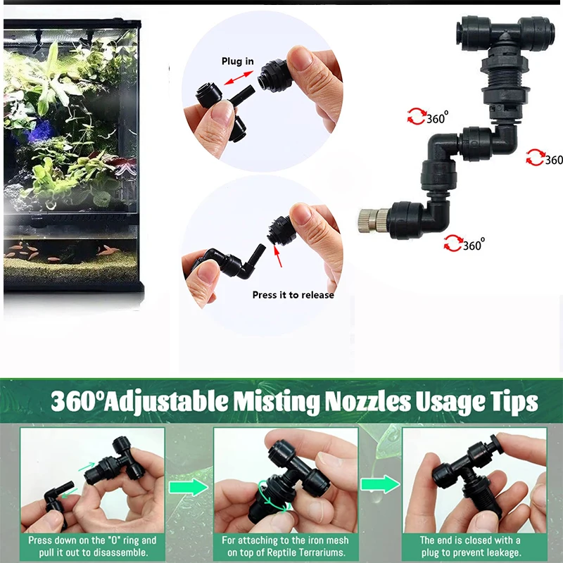 Aquarium Humidifying Spray Accessories Rainforest Tank Sprinkler,Misting Cooling nozzle, End Plug, Tube, Filter 2
