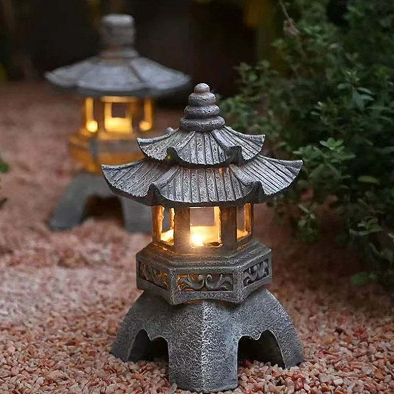 Garden Solar Ornament Chinese Style Palace Lamp Buddha Zen Oriental