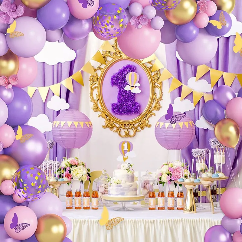 나비 핑크 보라색 풍선 화환 아치 키트 생일 파티 장식 어린이 베이비 샤워 라텍스 Ballon 체인 웨딩 파티 용품