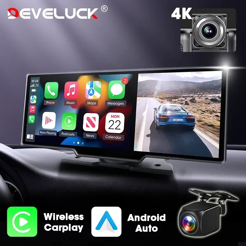 Car Dash Cam 10.26'' 4K Dash Cam Car DVR Android Auto Carplay Display Screen Smart Car System with Rear Camera 5G WIFI