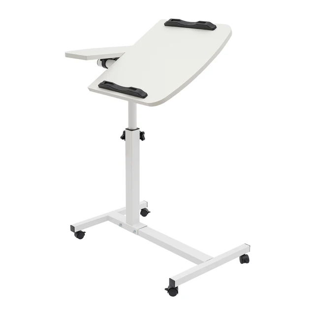 Laptop Desk Stand 360° Adjustable Tilting Overbed Table with Wheels Mobile Laptop Table Foldable Rolling Bedside Desk 60*40cm