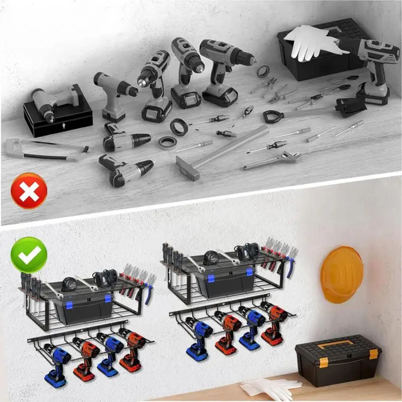Electric Drill Storage Tool Storage Rack Wall Mounted Load-Bearing Capacity Heavy Duty Metal Tool Shelf Garage Tool Organizer